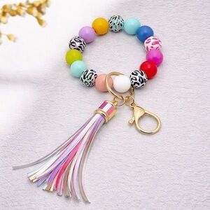 Silicone Beaded Multicolor Rainbow Tassel Keychain Bracelet 🤩2/$15